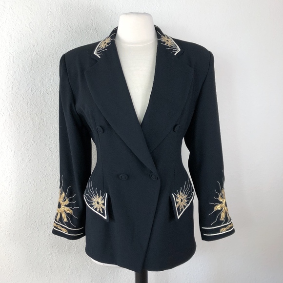 MON-LIZ Paris Dresses & Skirts - Celestial Sun Embroidered Black Suit Size 8